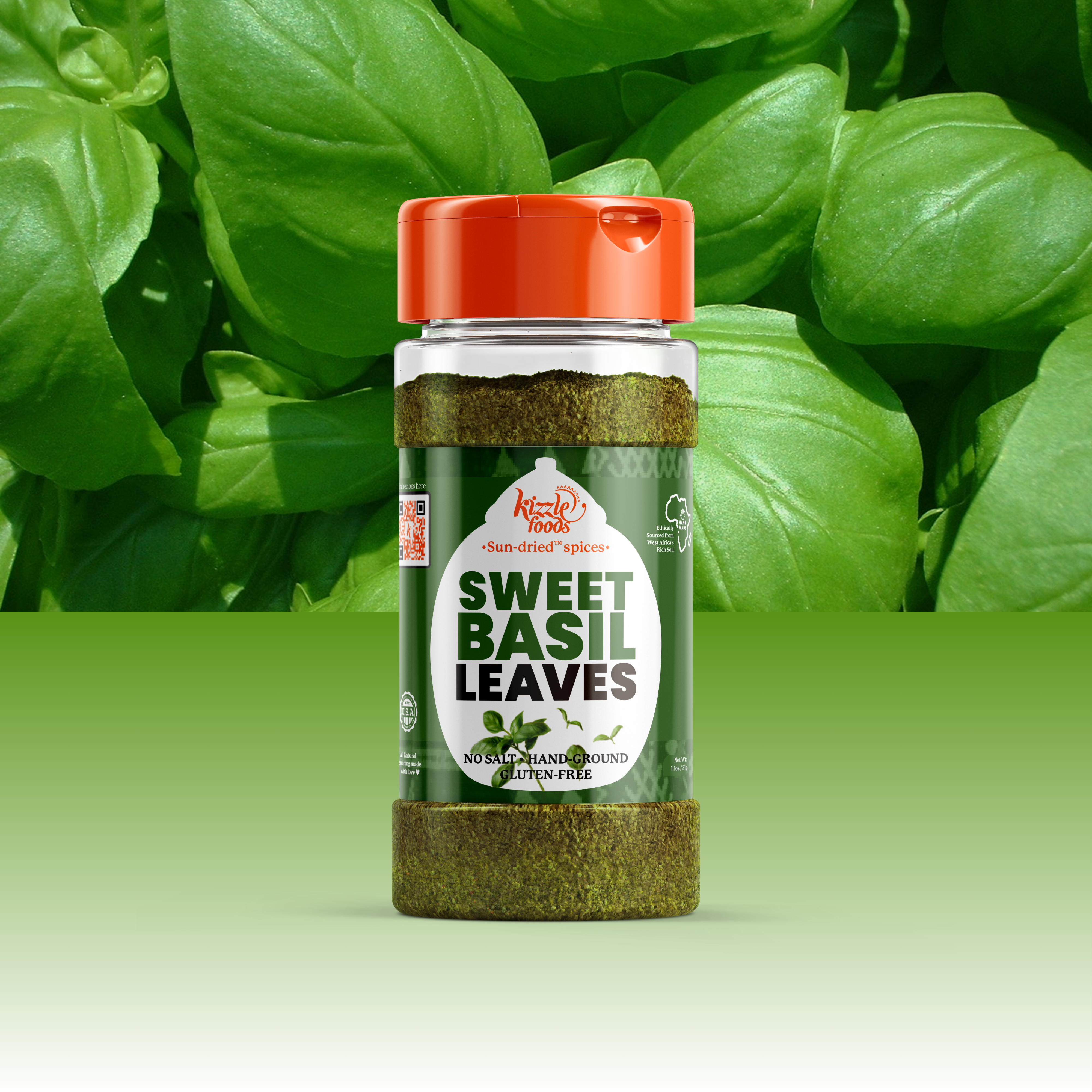 KizzleFoods Sweet Basil Leaves (Cut, Sorted, & Ground), 1 oz